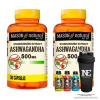 COMBO VITAMINAS MASON NATURAL - 2 ASHWAGANDHA 500 MG (30 CAP) + SHAKER