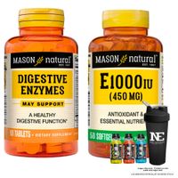 COMBO VITAMINAS MASON NATURAL -  ENZIMAS DIGESTIVAS (90 TAB) + VITAMINA E-1000 UI (450 MG) + SHAKER