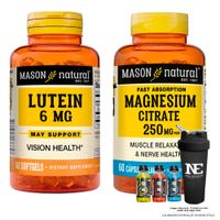 COMBO VITAMINAS MASON NATURAL - LUTEÍNA 6 MG (60 SOFTG) + CITRATO DE MAGNESIO (60 SOFTG) + SHAKER