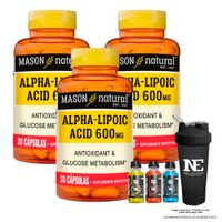 COMBO VITAMINAS MASON NATURAL - 3 ÁCIDO ALFA LIPOICO 600 MG (30 CAP) + SHAKER
