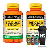 COMBO VITAMINAS MASON NATURAL - 2 ÁCIDO FÓLICO 800 MCG (100 TAB) + SHAKER
