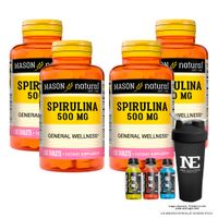 COMBO VITAMINAS MASON NATURAL - 4 ESPIRULINA 500 MG (100 TAB) + SHAKER
