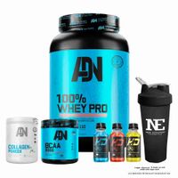 COMBO ADN - 100% WHEY PRO  1.1 KG. CHOCOLATE+ BCAA 540 GR FRUIT PUNCH+ COLLAGEN 500GR NARANJA+SHAKER