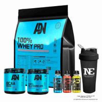 COMBO ADN - 100% WHEY PRO 5 KG. COOKIE+ 100% GLUTAMINE ADN 500GR+ BCAA 8000 540GR FRUIT PUNCH+SHAKER