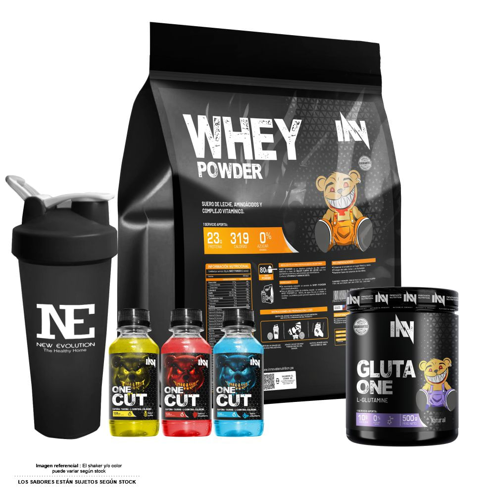 COMBO INNOVATE NUTRITION - WHEY POWDER 5 KG. CHOCOLATE + GLUTA ONE 500 GR + SHAKER
