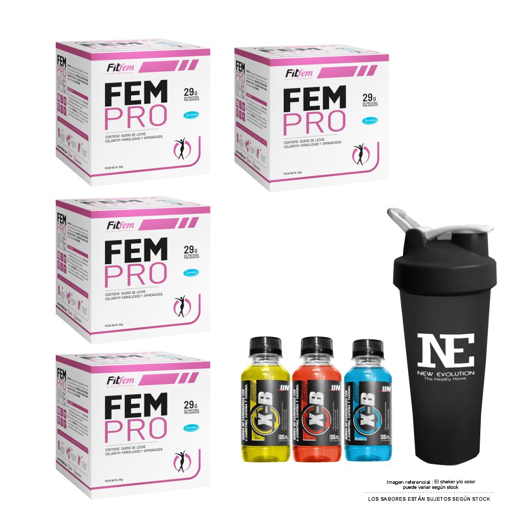 COMBO FITFEM - 4 FEM PRO CAJA 10 UNID. CHOCOLATE + SHAKER