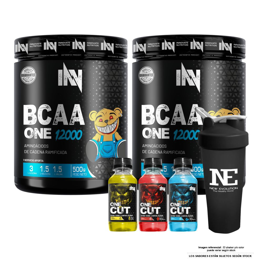 COMBO INNOVATE NUTRITION - 2 BCAA ONE 12000 500 GR. NARANJA + SHAKER