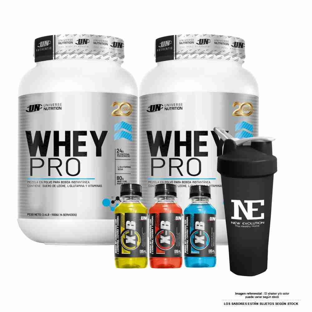 COMBO UNIVERSE NUTRITION - 2 WHEY PRO 1.100 KG. CHOCOLATE + SHAKER