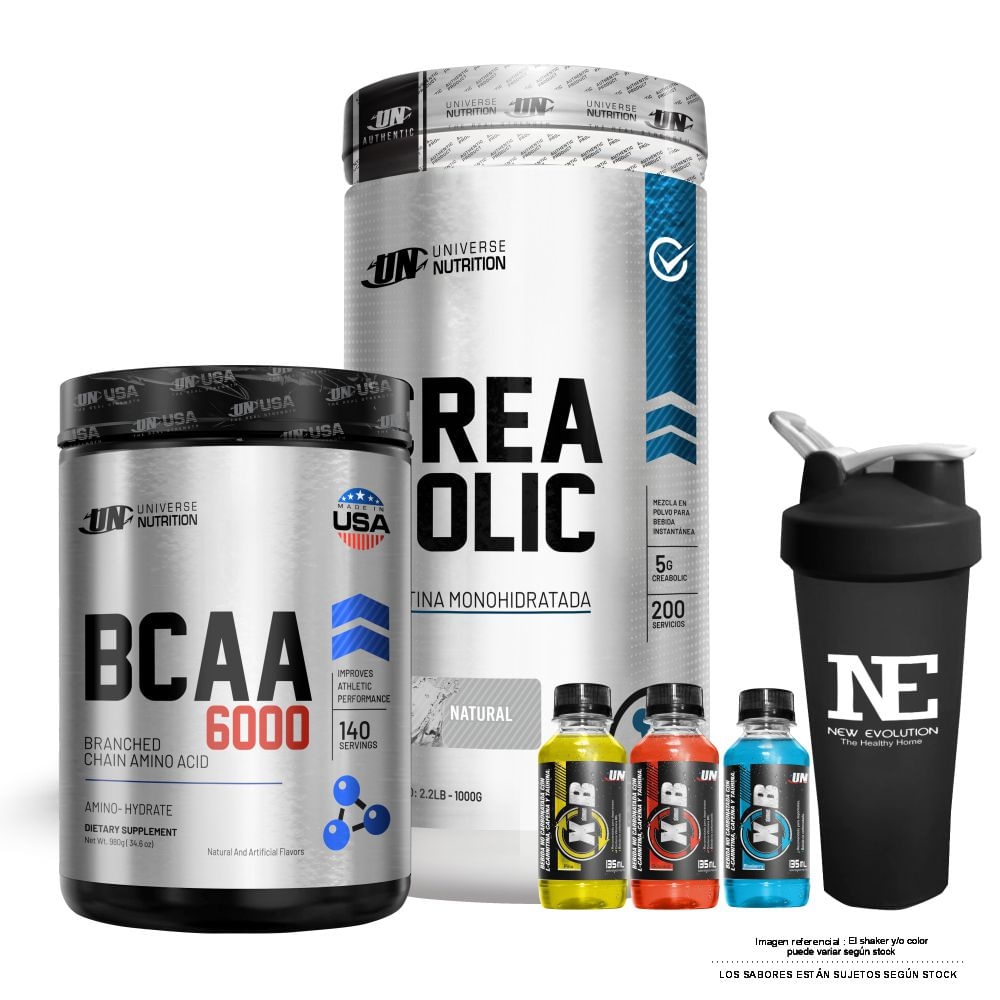COMBO UNIVERSE NUTRITION - CREABOLIC 1 KG. + BCAA 6000 980 GR. CITRUS PUNCH + SHAKER