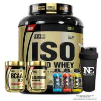 COMBO LEVEL PRO- ISO GOLD WHEY 5.5 LIBRAS VAINILLA+ BCAA 540GR CITRUS PUNCH+ GLUTAMINE 500GR +SHAKER