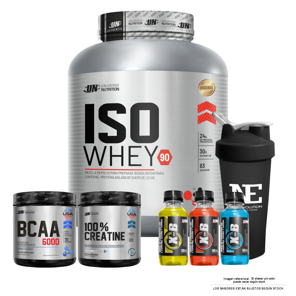 COMBO UNIVERSE - ISO WHEY 90 2.5 KG. VAINILLA + CREATINE 500 GR. + BCAA 490GR. CITRUS PUNCH + SHAKER