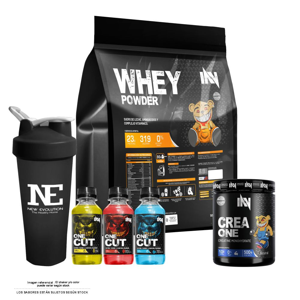 COMBO INNOVATE NUTRITION - WHEY POWDER 3 KG. CHOCOLATE + CREA ONE 500 GR. + SHAKER