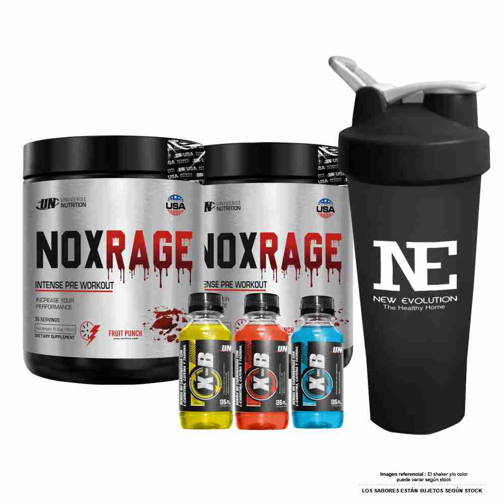COMBO UNIVERSE NUTRITION - 2 NOX RAGE 350 GR. FRUIT PUNCH + SHAKER
