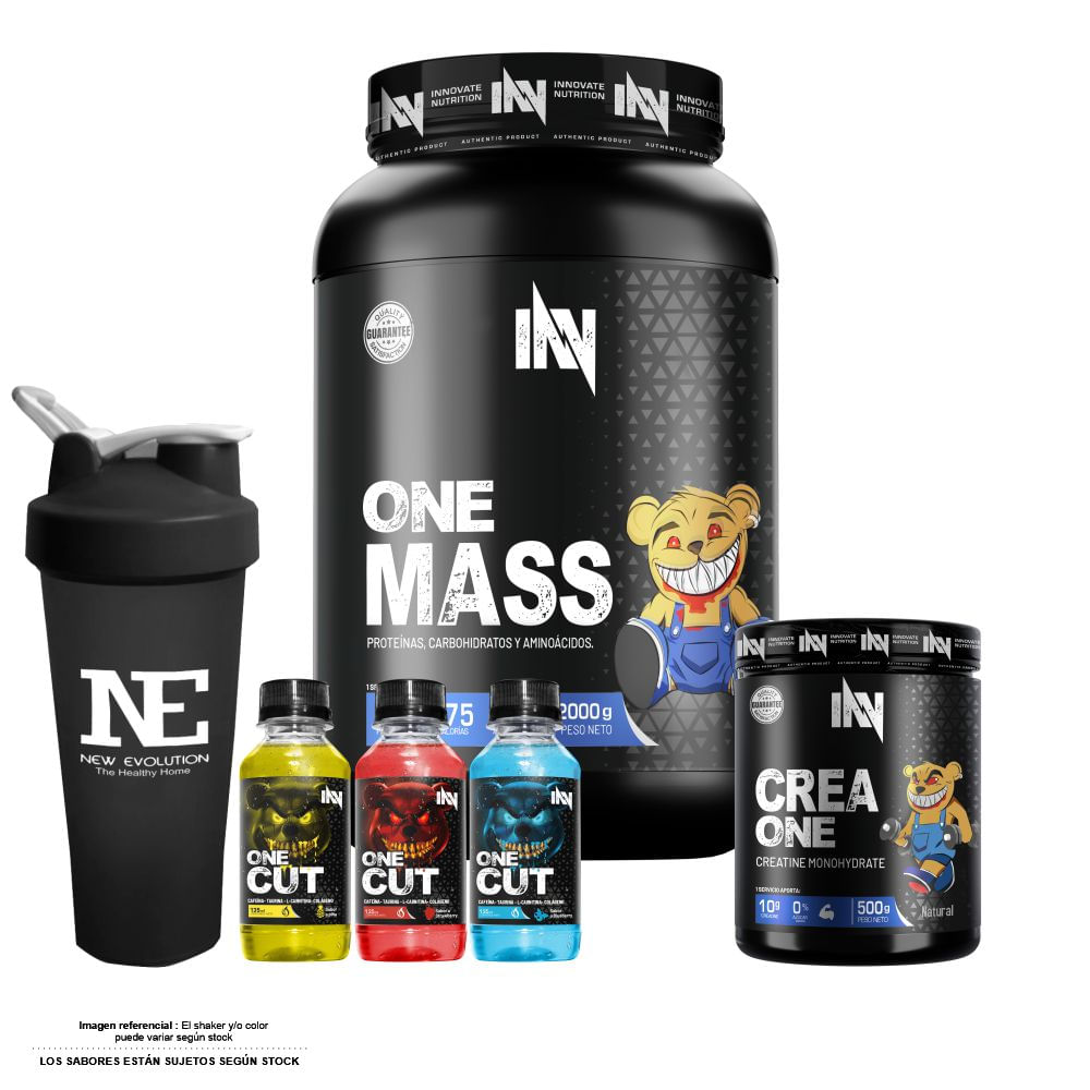 COMBO INNOVATE NUTRITION - ONE MASS 2 KG. VAINILLA + CREA ONE 500 GR. + SHAKER