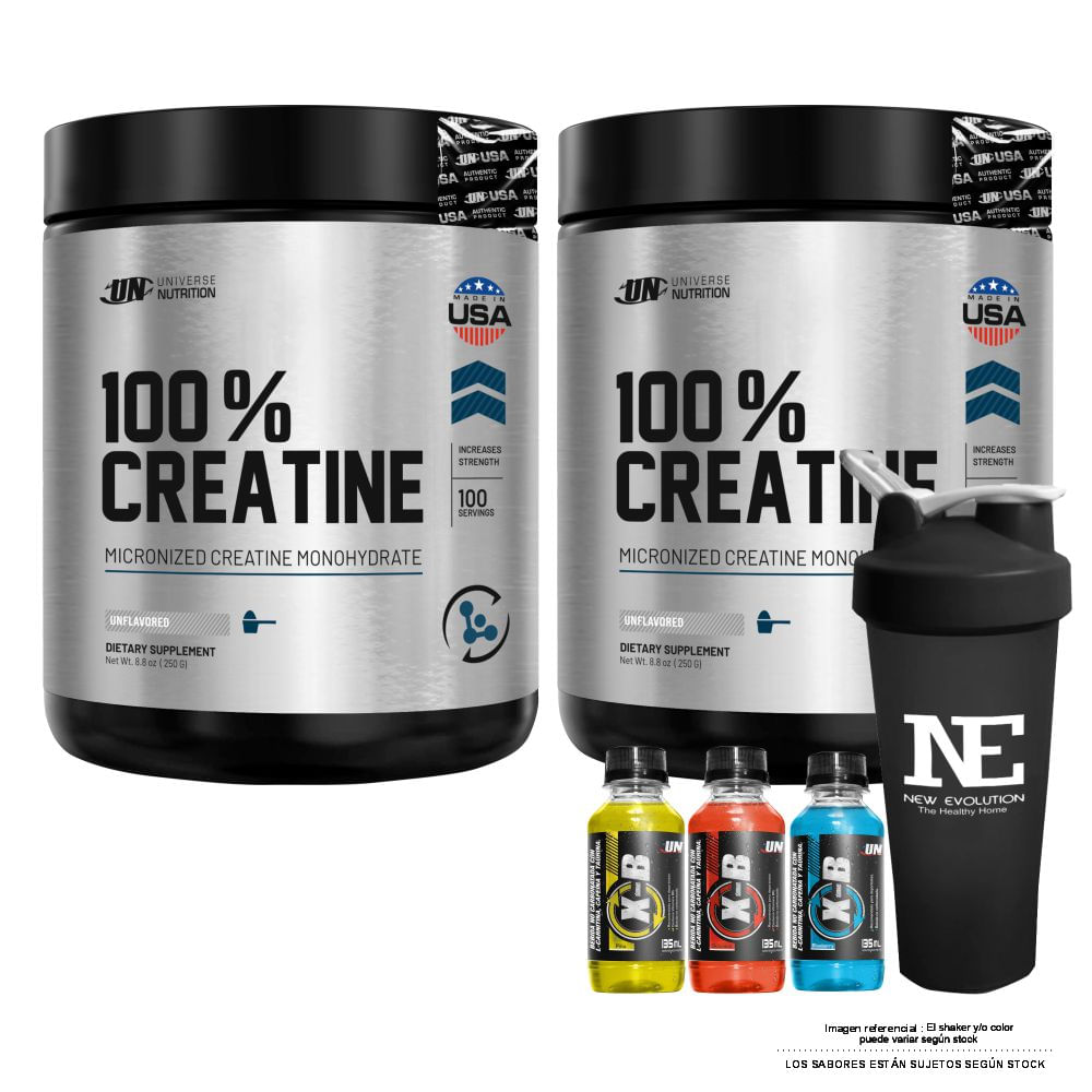 COMBO UNIVERSE NUTRITION - 2 100% CREATINE 250 GR. + SHAKER