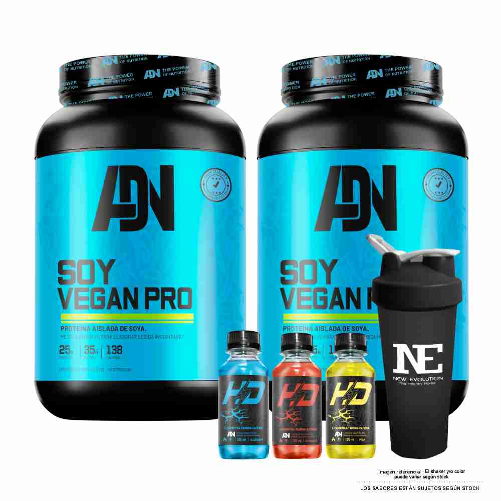 COMBO ADN NUTRITION - 2 SOY VEGAN PRO 1.500 KG. VAINILLA + SHAKER