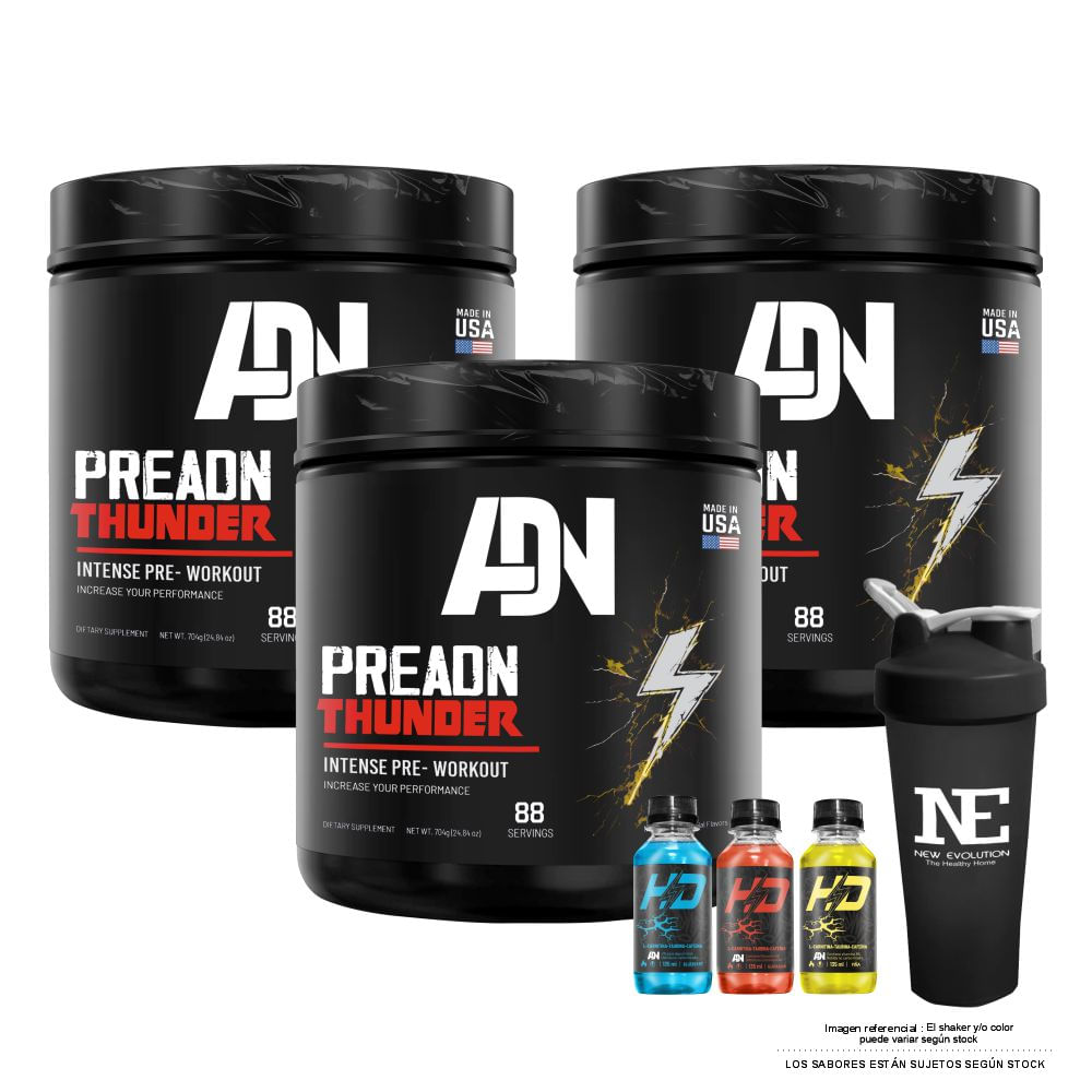 COMBO ADN - 3 PREADN THUNDER 700 GR. FRUIT PUNCH + SHAKER