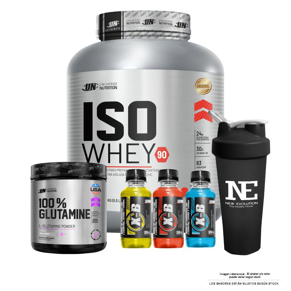 COMBO UNIVERSE NUTRITION - ISO WHEY 90 2.5 KG. COOKIE + 100% GLUTAMINE 500 GR. + SHAKER