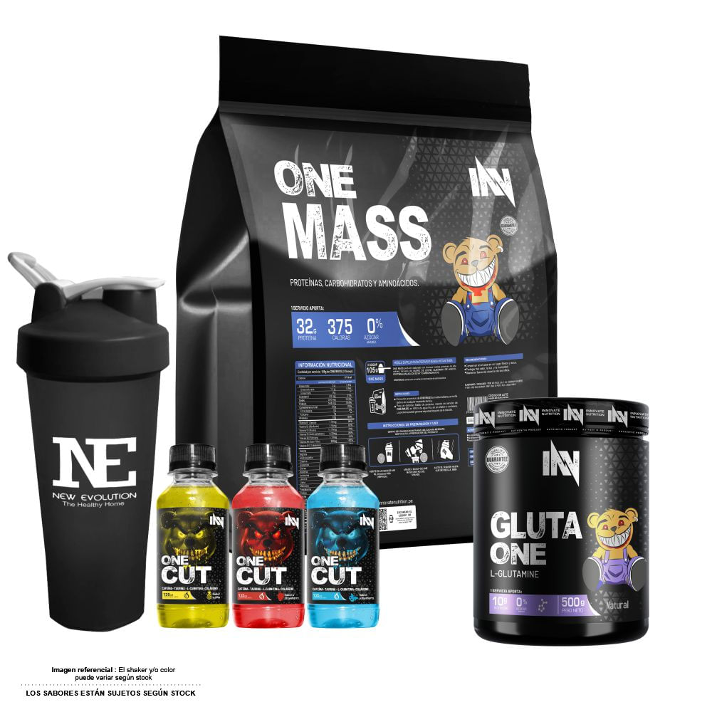COMBO INNOVATE NUTRITION - ONE MASS 5 KG. CHOCOLATE + GLUTA ONE 500 GR. + SHAKER