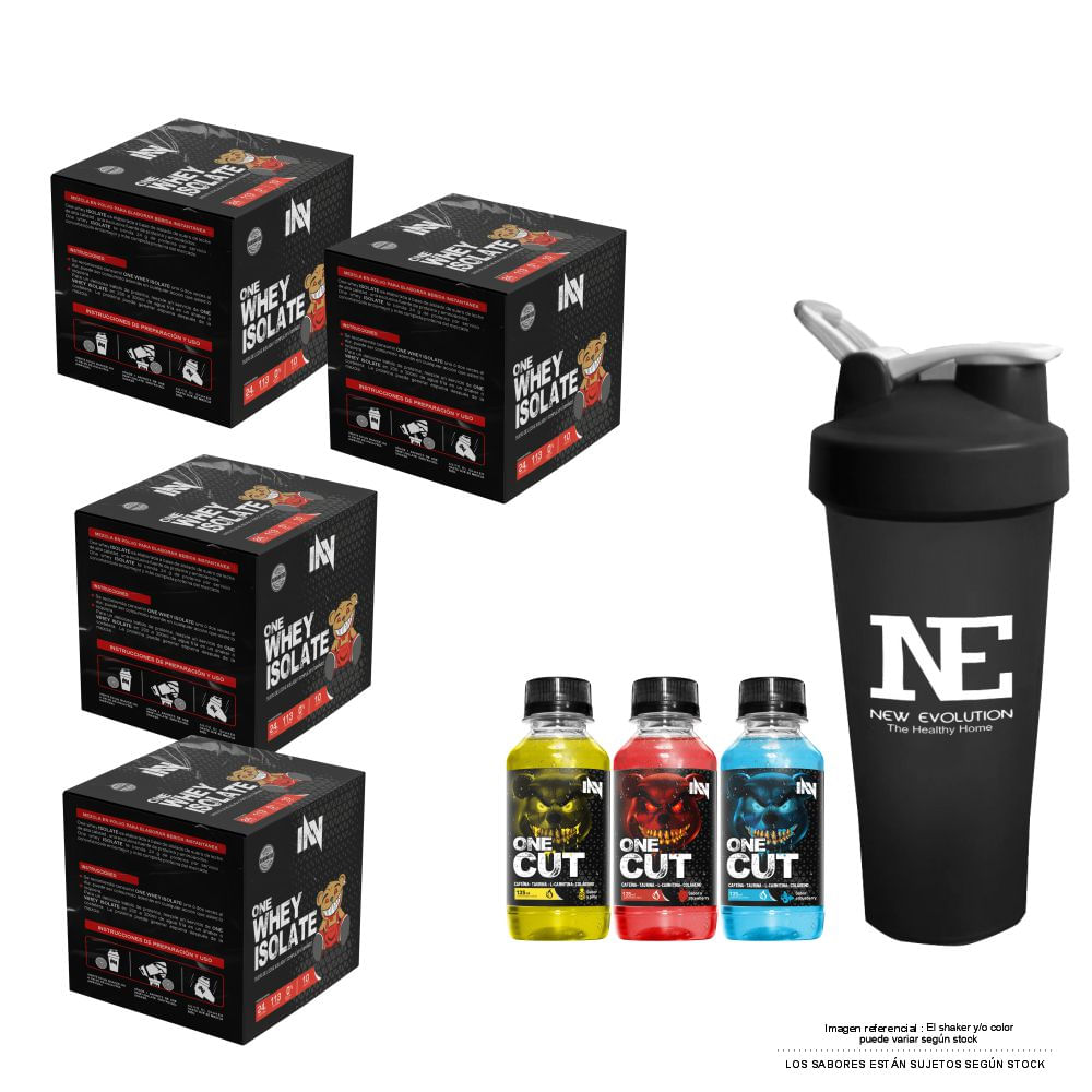 COMBO INNOVATE NUTRITION - 4 ONE WHEY ISOLATE CAJA 10 UNID. COOKIE + SHAKER
