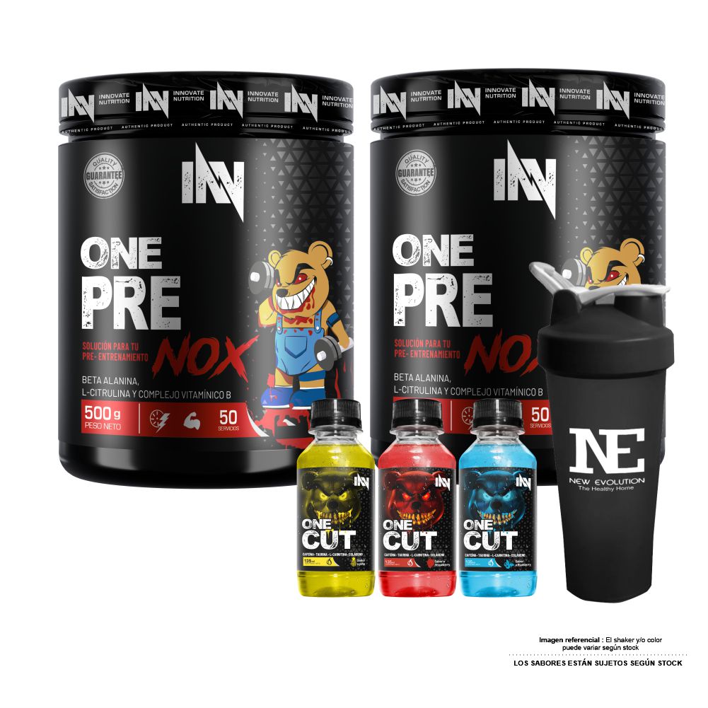 COMBO INNOVATE NUTRITION - 2 ONE PRE NOX 500 GR. FRUIT PUNCH + SHAKER