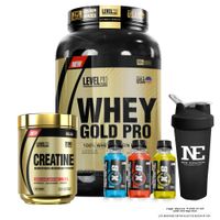 COMBO LEVEL PRO - WHEY GOLD PRO 2.43 LIBRAS VAINILLA CREAM + CREATINE 500 GR. + SHAKER