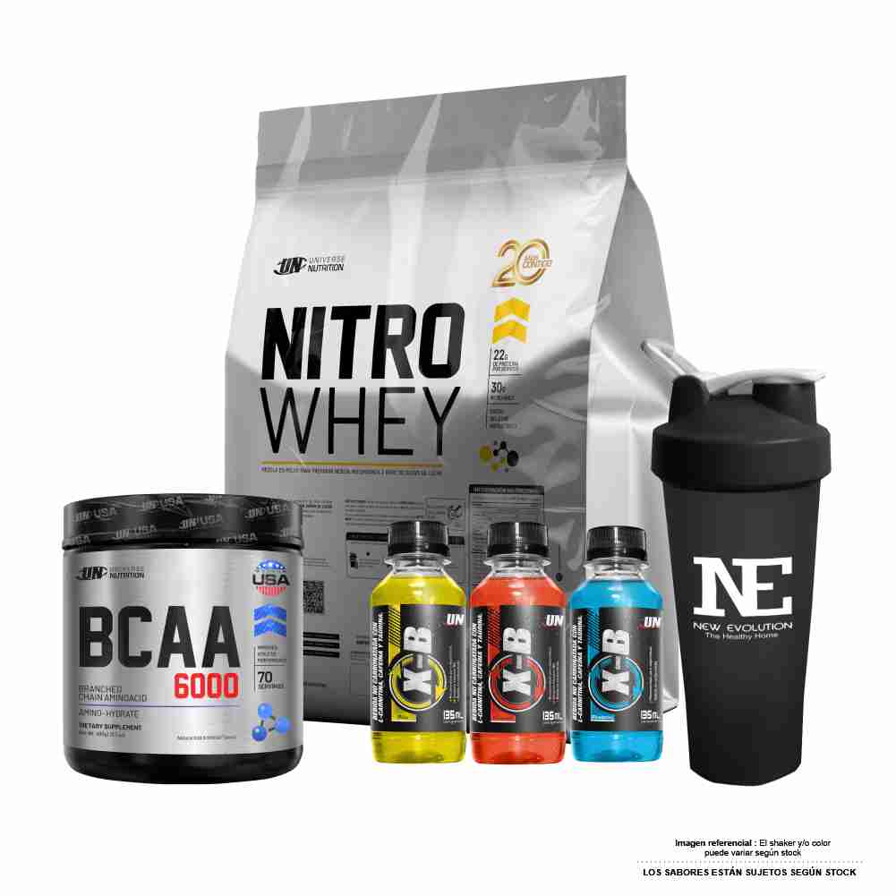 COMBO UNIVERSE NUTRITION - NITRO WHEY 5 KG. COOKIE + BCAA 6000 490 GR. CITRUS PUNCH + SHAKER