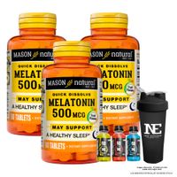 COMBO VITAMINAS MASON NATURAL - 3 MELATONINA 500 MCG (60 TAB SUBLINGUAL) + SHAKER