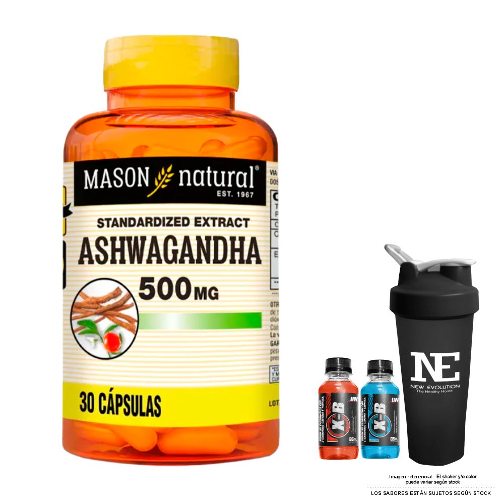 VITAMINAS MASON NATURAL - ASHWAGANDHA 500 MG (30 CAP) + SHAKER