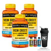 COMBO VITAMINAS MASON NATURAL - 3 VEIN ERECT MACA + L-ARGININA (80 CAP) + SHAKER