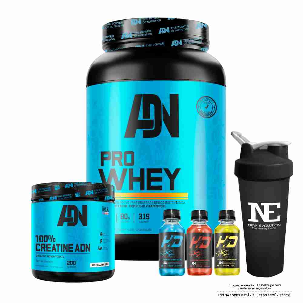 COMBO ADN NUTRITION - PRO WHEY 1.100 KG. COOKIE + 100% CREATINE ADN 500 GR. + SHAKER