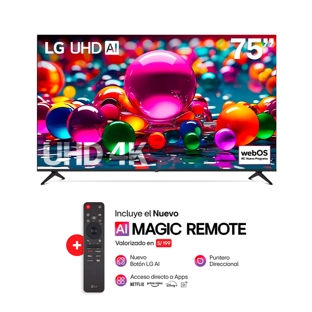 Televisor LG 75 UHD 4K Smart AI ThinQ 75UA8050PSA con Magic Remoto