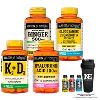 COMBO VITAMINAS MASON- GINGER(KION)+GLUCOSAMINA CONDROITINA+ÁCIDO HIALURÓNICO+VITAMINA K2+D3 +SHAKER