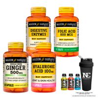 COMBO VITAMINAS MASON-  ENZIMAS DIGESTIVAS + ÁCIDO FÓLICO+ GINGER (KION) + ÁCIDO HIALURÓNICO +SHAKER