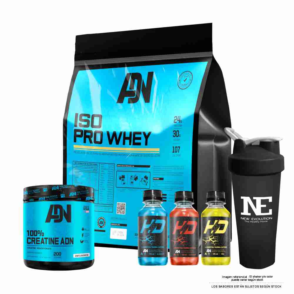 COMBO ADN NUTRITION - ISO PRO WHEY 5 KG. VAINILLA + 100% CREATINE ADN 500 GR. + SHAKER