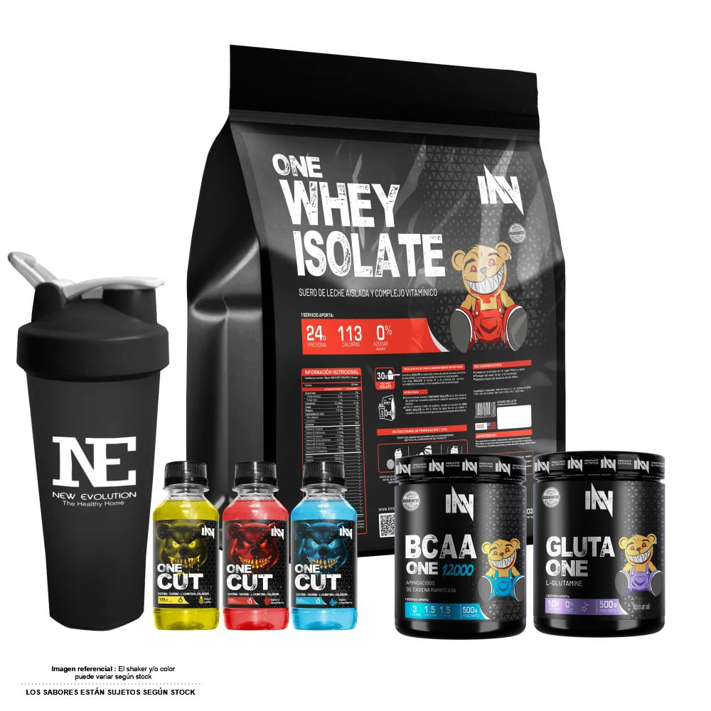 COMBO INNOVATE - ONE WHEY ISOLATE 5 KG. COOKIE+ GLUTA ONE 500GR + BCAA ONE 500GR FRUIT PUNCH +SHAKER