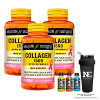 COMBO VITAMINAS MASON NATURAL - 3 COLÁGENO 1500 PLUS + BIOTINA + VITAMINA C (60 CAP) + SHAKER