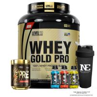 COMBO LEVEL PRO - WHEY GOLD PRO 5.5 LIBRAS VAINILLA CREAM + PRE BOOST 352 GR. GREEN APPLE + SHAKER