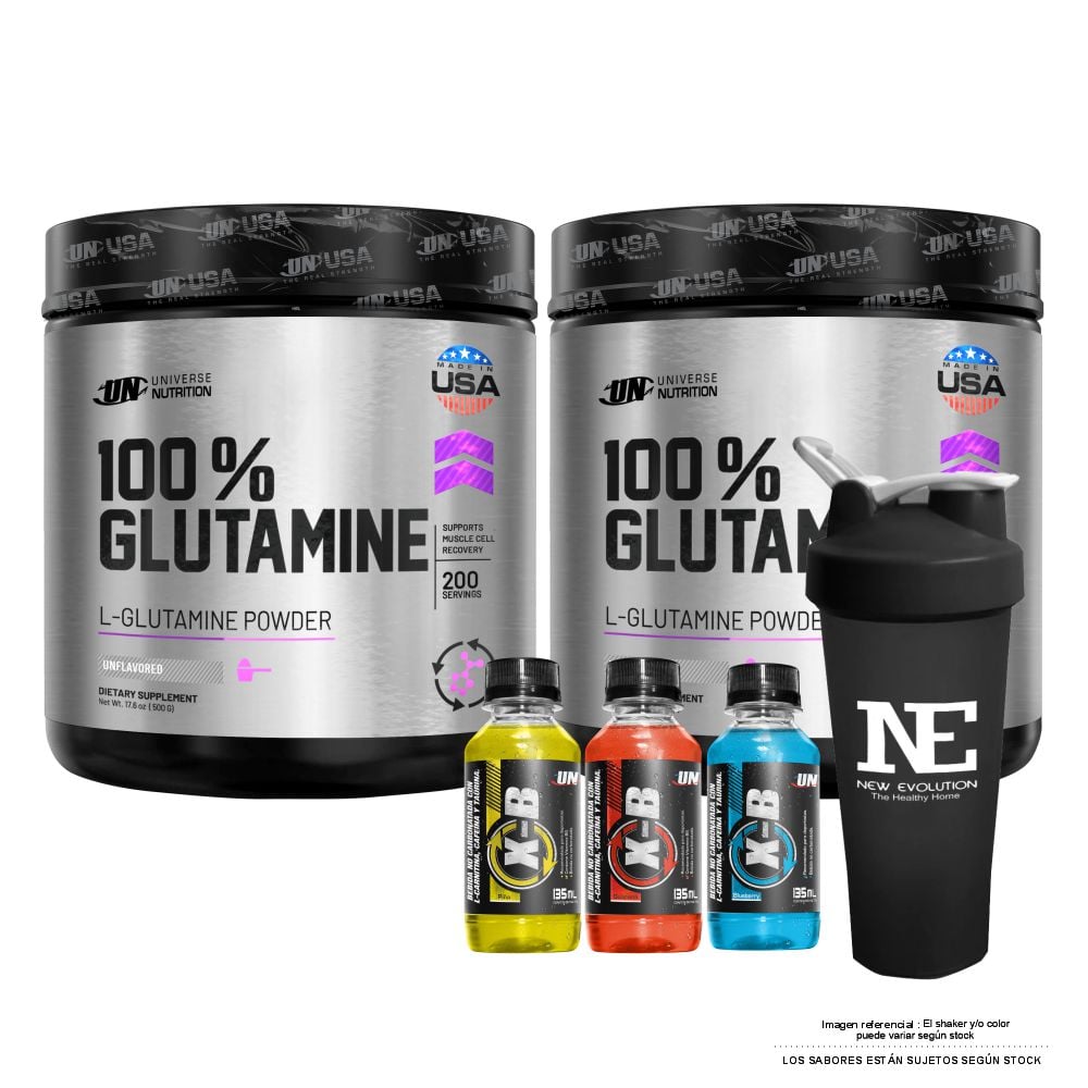 COMBO UNIVERSE NUTRITION - 2 100% GLUTAMINE 500 GR. + SHAKER