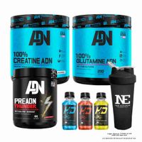 COMBO ADN - 100% CREATINE ADN 500GR + 100% GLUTAMINE ADN 500GR + PRE ADN THUNDER 352 GR. UVA +SHAKER
