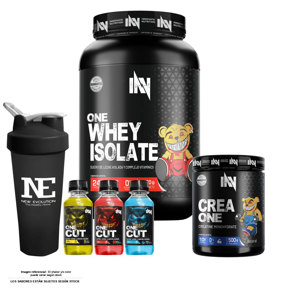 COMBO INNOVATE NUTRITION - ONE WHEY ISOLATE 1.100 KG. VAINILLA + CREA ONE 500 GR. + SHAKER