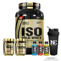 COMBO LEVEL PRO- ISO GOLD WHEY 2.43 LIBRAS CHOCOLATE+BCAA  540GR CITRUS PUNCH+CREATINE 500GR+SHAKER