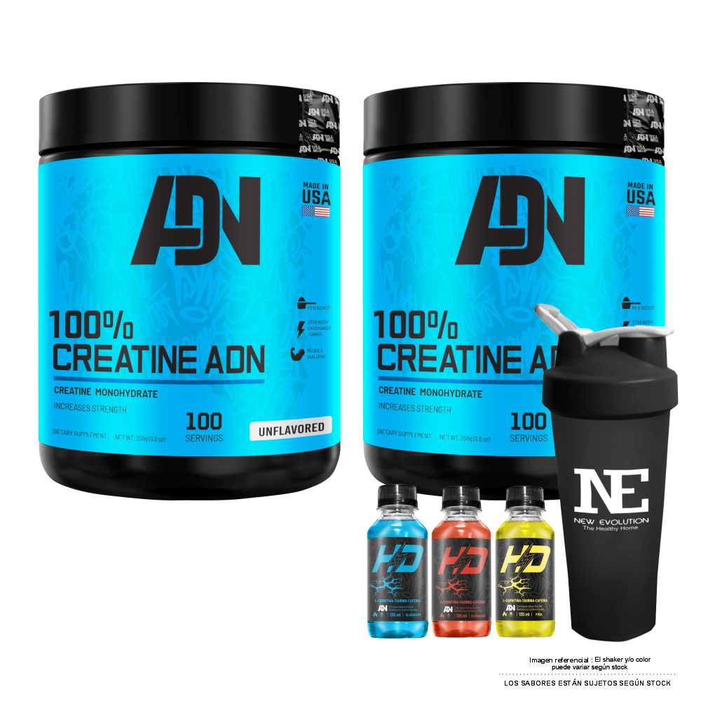 COMBO ADN NUTRITION - 2 CREATINE ADN 250 GR. + SHAKER