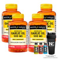 COMBO VITAMINAS MASON NATURAL - 4 ACEITE DE AJO 500 MG (100 SOFTG) + SHAKER
