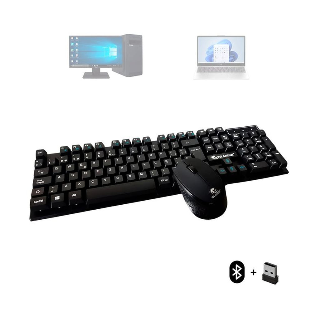 Kit Teclado Y Mouse Bluetooth Pc Inalámbrico Negro