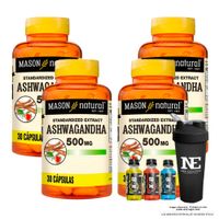 COMBO VITAMINAS MASON NATURAL - 4 ASHWAGANDHA 500 MG (30 CAP) + SHAKER