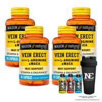COMBO VITAMINAS MASON NATURAL - 4 VEIN ERECT MACA + L-ARGININA (80 CAP) + SHAKER