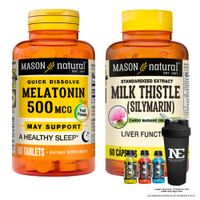 COMBO VITAMINAS MASON NATURAL - MELATONINA 500 MCG (60 TAB SUBLINGUAL) + SILIMARINA (60 CAP) +SHAKER