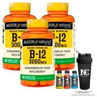 COMBO VITAMINAS MASON NATURAL - 3 VITAMINA B-12 3000 MCG (60 TAB SUBL) + SHAKER