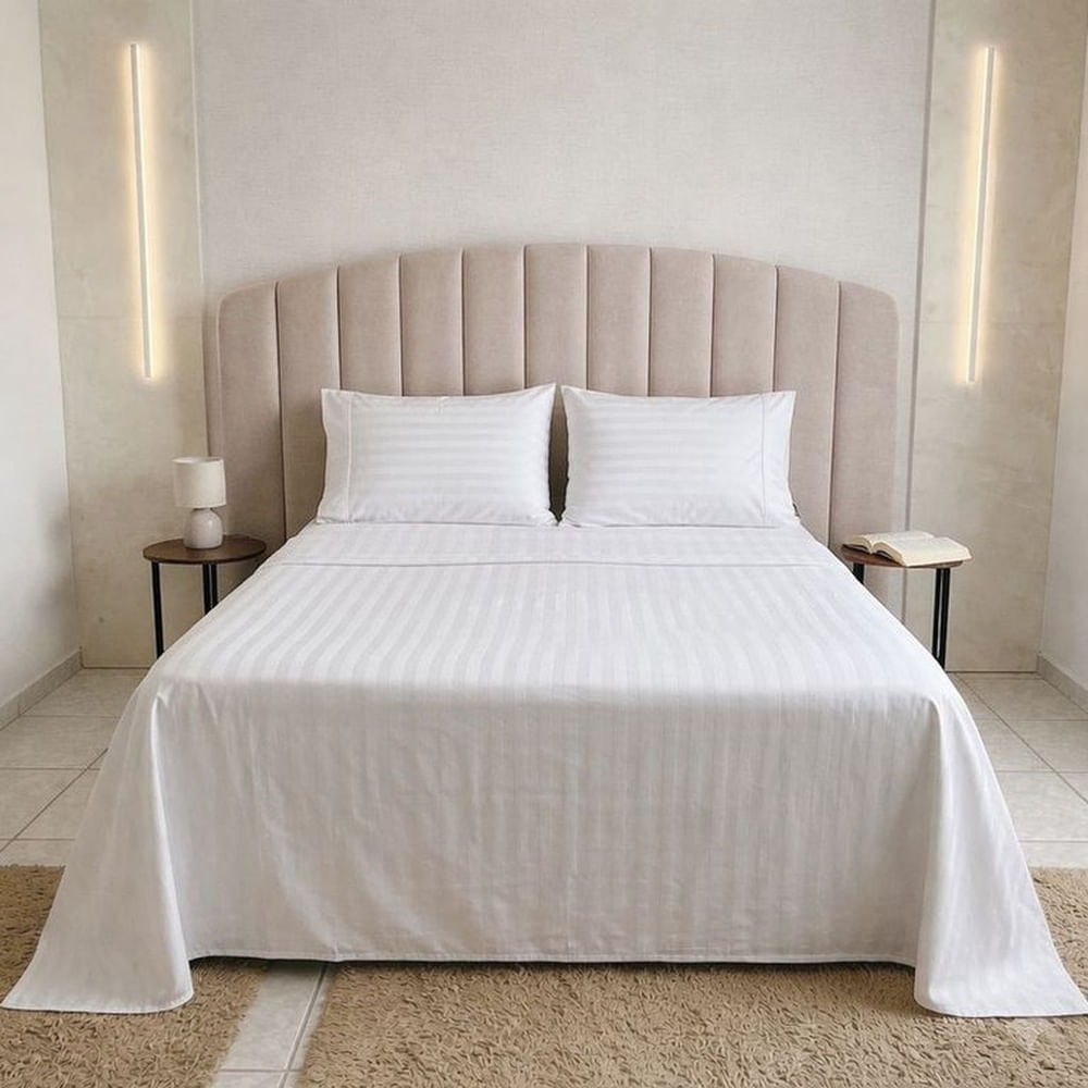 Juego de Sábanas 300 Hilos Listado Hotelero Algodón Pima Color Blanco 1.5 plz - Fabitex